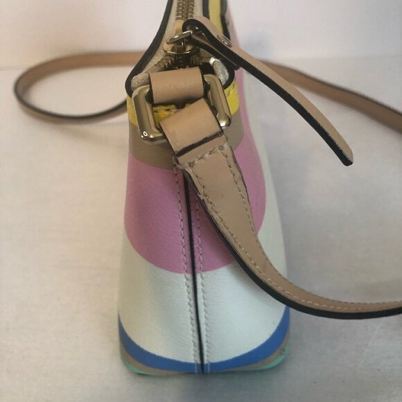 Kate Spade White, Pink, Yellow & Blue Stripped Leather Crossbody  Purse - Picture 10 of 16